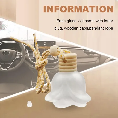 Vista 2 de 20 botellas difusoras de coche con forma de rosa esmerilada de 0.2 fl oz, botella difusora vacía colgante para coche, difusor de aceite esencial