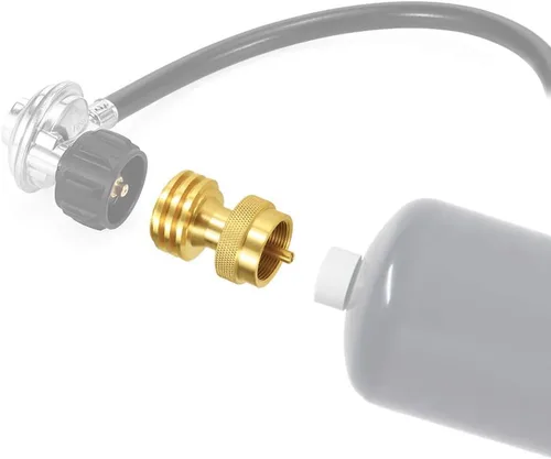Vista 2 de Joywayus Adaptador ahorrador de latón macizo, convertidor de adaptador de propano redondo de 1 libra, botella pequeña universal para parrilla de gas