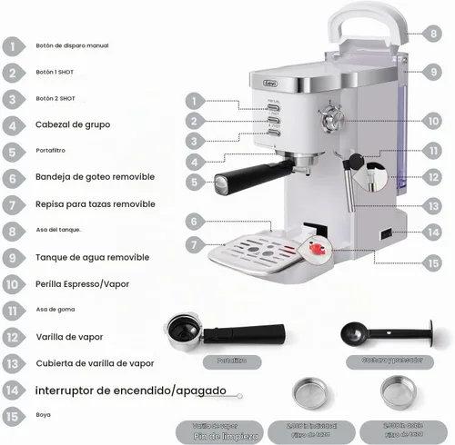 Vista 9 de Gevi - Máquina compacta de café expreso de 20 barras con espumador de leche para café con leche y capuchino