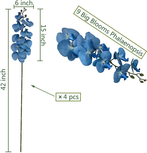 Vista 2 de FagusHome Phalaenopsis - Flores artificiales de 9 cabezas, 4 piezas de orquídeas artificiales de 42 pulgadas, plantas de tallo para decoración