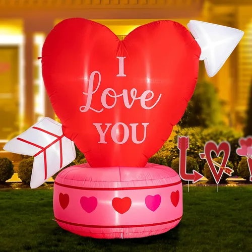 Vista 8 de Glitzhome Rana inflable de San Valentín de 6 pies con corazón, decoración de patio para interiores y exteriores, decoración artística navideña