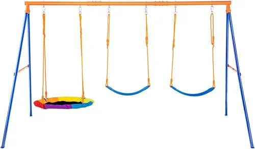Vista 10 de VEVOR Juegos de columpios para patio trasero, con 1 asiento de columpio de platillo, 1 asiento de columpio de cinturón, juego de columpio