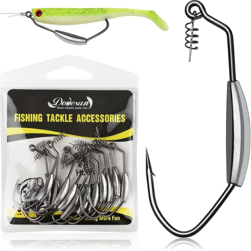 Vista 8 de Dovesun 12PCS/44PCS Anzuelos Ponderados de Natación Anzuelos de Pesca Ponderados Anzuelos de Agua Salada y Agua Dulce de Gusano Sin Malas Hierbas