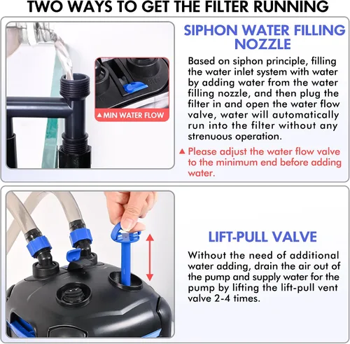 Vista 3 de Filtro de recipiente AMOSIJOY 172GPH, filtro externo ultrasilencioso para acuarios con medios gratuitos para tanques grandes de peces y acuarios
