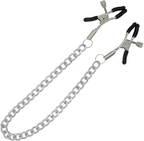 Vista 2 de Abrazaderas de pezón ajustables con perno de barril para control de presión, revestimiento de plástico suave, cadena elegante, juguete fetiche BDSM