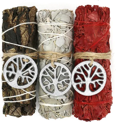Vista 10 de Juego de 3 barras variadas de salvia con guía de manchas para limpieza del hogar, meditación y rituales (diosa) de 4 pulgadas