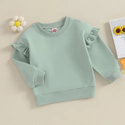 Vista 45 de Sudadera unisex de algodón de color sólido para bebé, camiseta de manga larga con cuello redondo