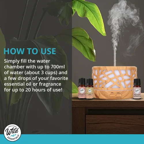 Vista 7 de Wild Essentials - Difusor de aceite esencial de diseñador de 23.7 fl oz para habitación grande, vaporizador ultrasónico de aromaterapia 5 en 1