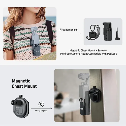 Vista 4 de NEEWER Basics Kit de Accesorios 16 en 1 Compatible con DJI OSMO Pocket 3, Mini Trípode, Varilla Selfie, Correa de Pecho, Montura Magnética