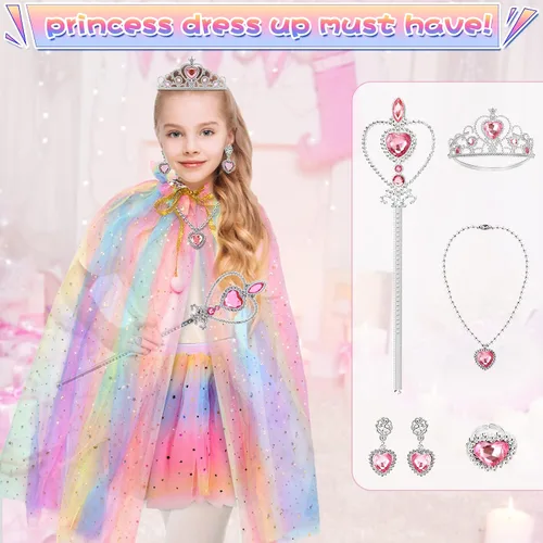 Vista 2 de Princess Dresses for Girls,Princess Dress Up Clothes Cape Skirt Toys for 3-6 Year Old Girl,Easter Birthday Gift Idea
