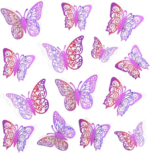 Vista 7 de 72 decoraciones de mariposa negra, 3 tamaños, 3 estilos, decoración de pared 3D para fiestas, cumpleaños y manualidades Butterfly Party