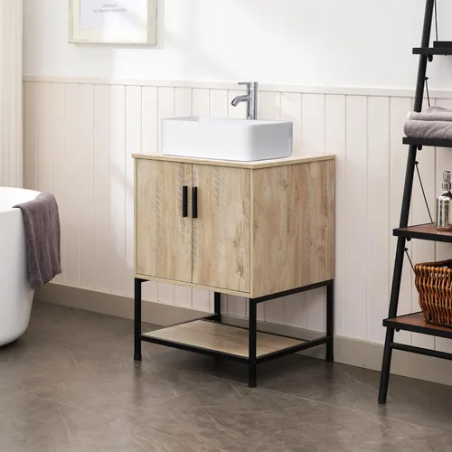 Vista 36 de UEV Juego de tocador de baño antiguo de 24 pulgadas, color marrón oscuro con lavabo, armario de baño de madera de hierro con grifo de temperatura