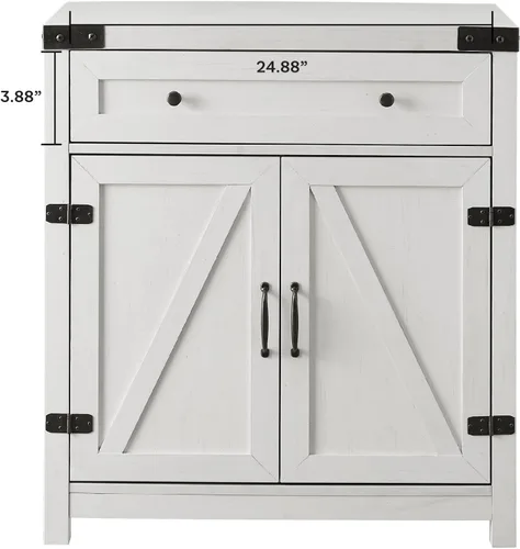 Vista 5 de Walker Edison Charleston - Gabinete con dos puertas de estilo granero, 30 pulgadas, color blanco cepillado