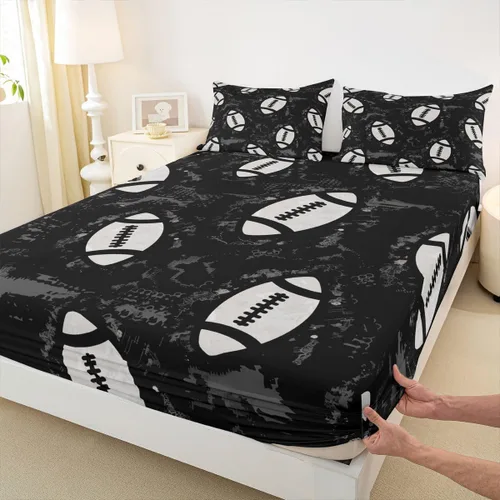 Vista 18 de Erosebridal Graffiti Rugby Ball Sheets for Boys Girls Colorful Rugby Helmet Fitted Sheet,Sports Kids Bedding Sets Football Game Bed Sets Twin 2 Piece