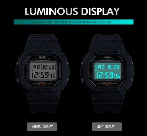 Vista 5 de Gosasa Reloj deportivo para hombre, reloj digital de 5 bares, resistente al agua, reloj despertador vaquero, reloj militar, Verde