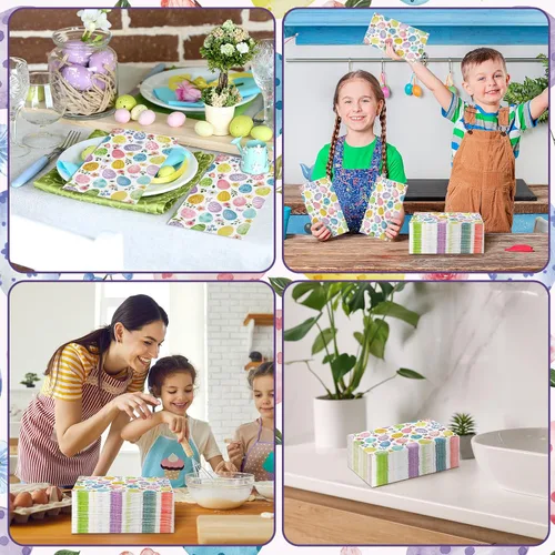 Vista 6 de Chiisong 200 servilletas de huevo de Pascua a granel, servilletas desechables de papel de acuarela floral de primavera con texto en inglés "He Is