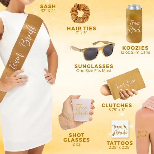 Vista 4 de Accesorios y suministros para despedida de soltera – Paquete de regalos de despedida de soltera con banda de despedida de soltera, gafas de sol