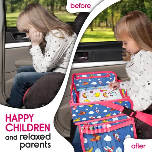 Vista 3 de ECOFANTASY Bandeja de viaje para asiento de automóvil para niños, mesa de Avión
