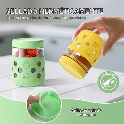 Vista 3 de Lazyshine Paquete de 6 recipientes de vidrio para avena durante la noche con tapas, tarros Mason de 16 onzas con fundas de silicona, tarros Vaso