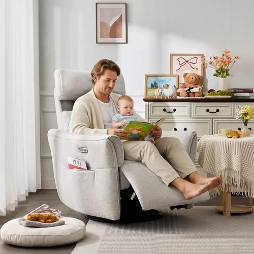 Vista 9 de Mecedora eléctrica para guardería reclinable con reposacabezas Vajilla Gris