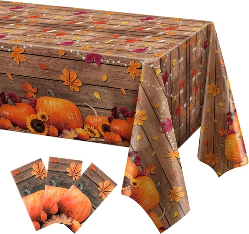 Vista 7 de Hosuly 3 manteles desechables de plástico de otoño para mesa rectangular de Acción de Gracias de 54 x 108 pulgadas, cubierta de mesa de hojas