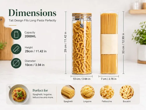Vista 2 de Tarros de vidrio de borosilicato transparente con abrazadera de bloqueo hermético, tapas de bambú para cocina, sin BPA