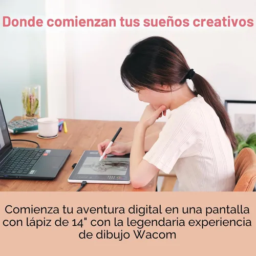 Vista 3 de Wacom One 14 Tableta de Dibujo con Pantalla, Tableta de Arte Digital de 14" HD Completamente Laminada con Software Creativo y Entrenamiento, Lápiz