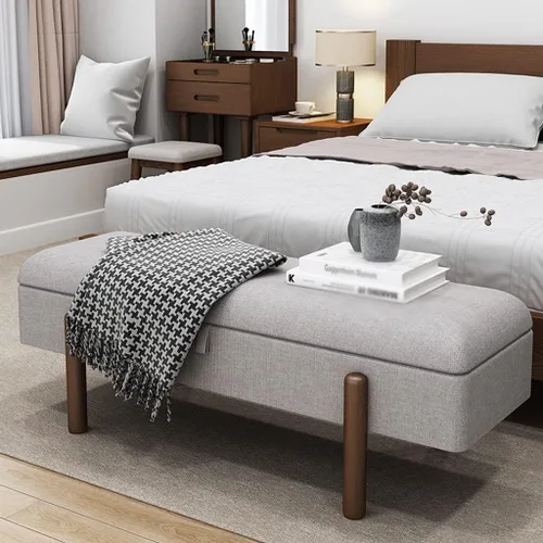 Vista 4 de Banco rectangular para dormitorio, extremo de la cama, con almacenamiento, taburete de extremo de cama para dormitorio, sala de estar, taburete