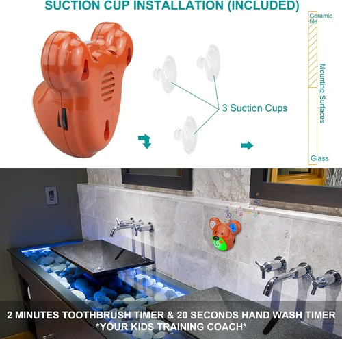 Vista 6 de Temporizador musical para niños, batería recargable, temporizador de cepillo de dientes de 2 minutos y temporizador de lavado de manos de baño de 20