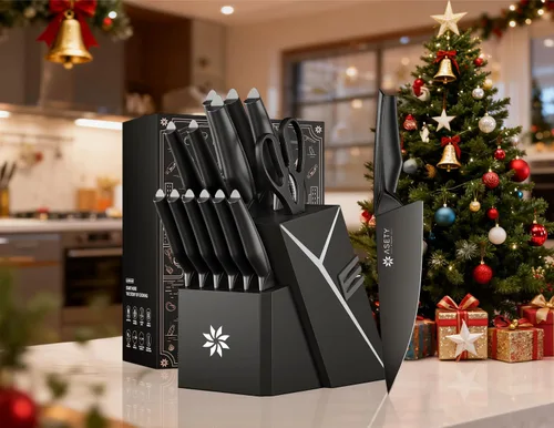 Vista 6 de Juego de cuchillos de cocina con bloque - Juego de 15 cuchillos con afilador incorporado, apto para lavavajillas, cuchillos de cocina de acero