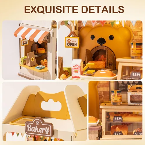 Vista 4 de kit de construcción de mini casa de oso de peluche en miniatura de bricolaje, caja de pan, decoración de estantería de estilo de vida Miniverse