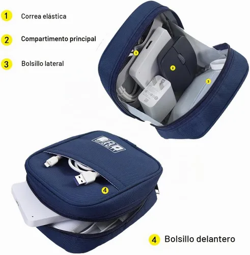 Vista 6 de E-Tree Bolsa de almacenamiento para pequeños dispositivos electrónicos y accesorios, bolsa técnica, funda organizadora electrónica compatible