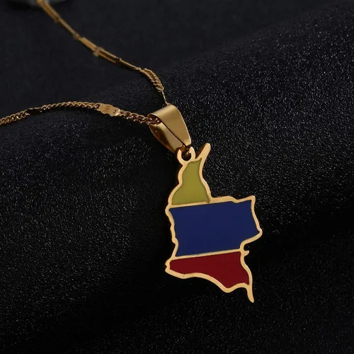 Vista 2 de Yidan - Collar con colgante de mapa de Colombia diseño de bandera colombiana