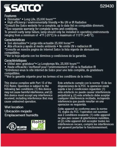 Vista 5 de Satco S29430-Bombilla LED PAR30LN de 12,5 vatios; 2700 K; 20 voltios