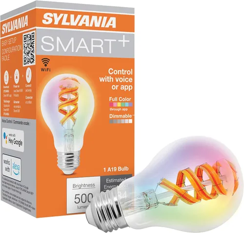 Vista 11 de Sylvania WiFi LED Smart ST19 RGBW - Bombilla de filamento de color y acabado ámbar, 7 W eficiente, para Alexa/Google Assistant, 2000 K, no requiere