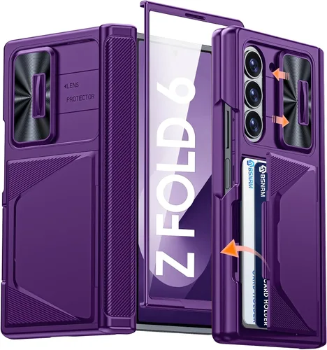 Vista 14 de Funda para Samsung Galaxy Z Fold 7 con tarjetero con bloqueo RFID, cubierta de lente deslizante integrada y protección de bisagra y protector
