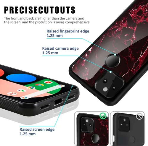 Vista 4 de Funda de mármol compatible con Google Pixel 5A, delgada y brillante TPU gel funda para teléfono compatible con Google Pixel 5A 2021 lanzamiento rojo