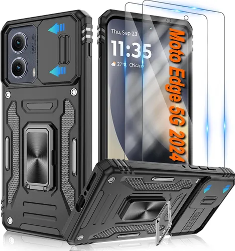 Vista 114 de Atump Funda para Motorola Moto G Play 2024 (4G) con [paquete de 2] protector de pantalla HD y cubierta para cámara deslizante, soporte de anillo