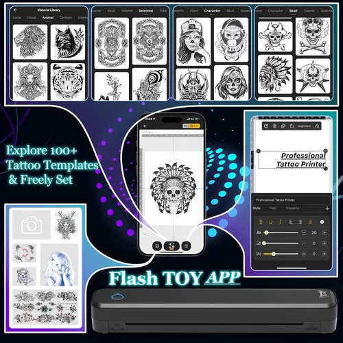 Vista 6 de Impresora de plantillas de tatuajes, máquina térmica portátil inalámbrica Bluetooth para artistas y principiantes, kit de transferencia de tatuajes
