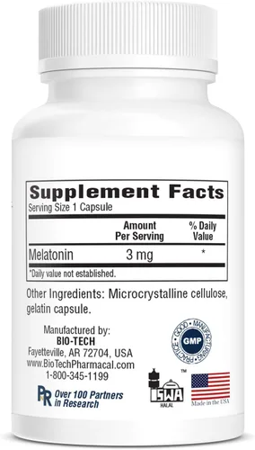 Vista 4 de Bio-Tech Pharmacal Melatonina (3 mg, 100 cápsulas)