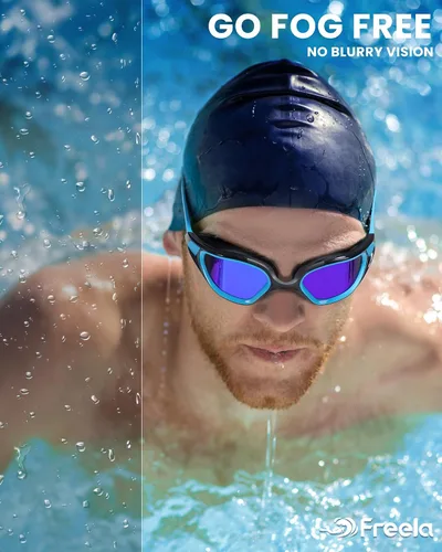 Vista 4 de Freela Gafas de natación polarizadas unisex para adultos, protección UV400, antivaho de 180° de ancho, visión clara para hombres, mujeres y jóvenes