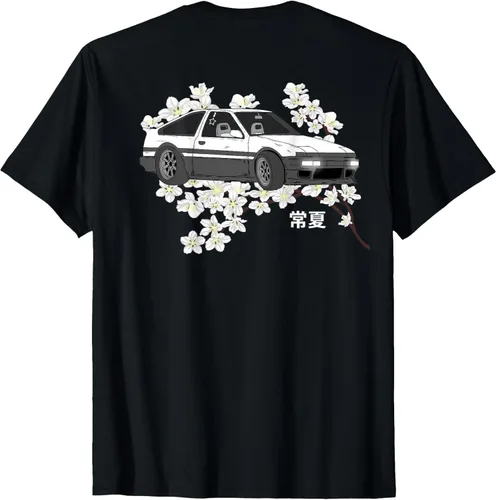 Vista 2 de Nostalgic JDM Import Drift Car Camiseta blanca Cherry Blossom, Negro