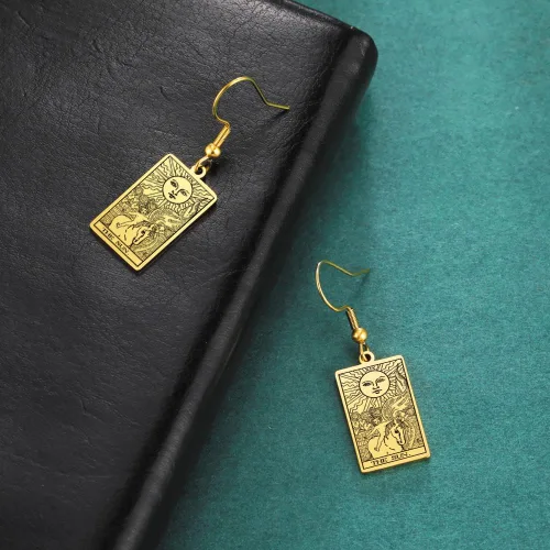 Vista 5 de TEAMER Tarot Cards - Aretes colgantes de acero inoxidable con amuleto vintage, joyería Wiccan para mujeres y niñas, Acero inoxidable, desconocido