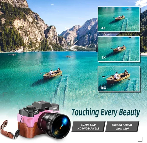Vista 2 de Cámaras digitales para fotografía y video, cámara de vlogging 4K 48MP para YouTube con pantalla abatible de 180°, zoom digital 16X, gran angular