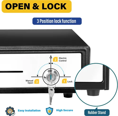 Vista 5 de HK SYSTEMS 16 "POS Cajón de efectivo frontal de acero inoxidable, diapositiva de rodamiento de bolas, POS resistente con bandeja extraíble