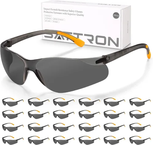 Vista 10 de Gafas de seguridad teñidas paquete de 48, lentes de humo oscuro con protección UV, gafas de sol de seguridad para hombres y mujeres, protección