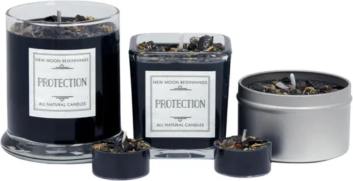 Vista 5 de Velas de protección de New Moon Beginnings - Vela de puesta a tierra e intención - Vela negra - Vela de soja - Cristales de protección