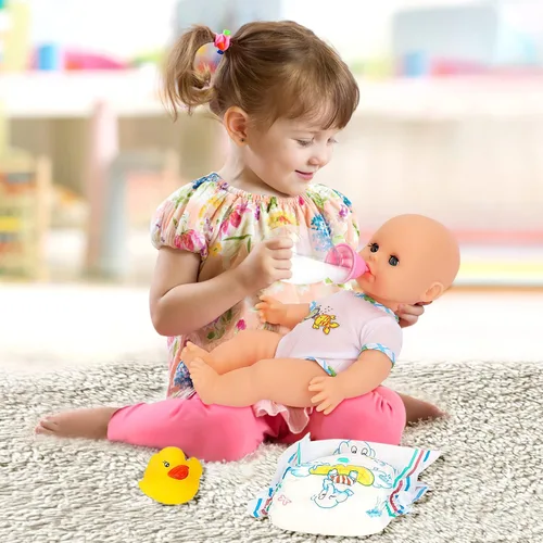 Vista 6 de deAO Juego de muñeca bebé, juego de muñeca de 13 pulgadas para hora del baño con spray de ducha funcional y accesorios para niños, muñeca bebé