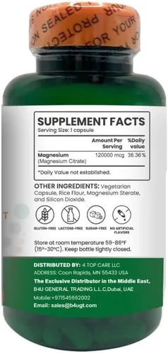 Vista 2 de H4U Cápsula de citrato de magnesio para músculo, nervio, hueso, soporte cardíaco, suplemento dietético, fórmula vegetariana, sin gluten, azúcar