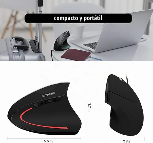 Vista 6 de Ratón vertical con cable, ratón ergonómico óptico con 4 ajustables 800/1200/2000/3200, 5 botones USB para computadora, mejor para manos grandes